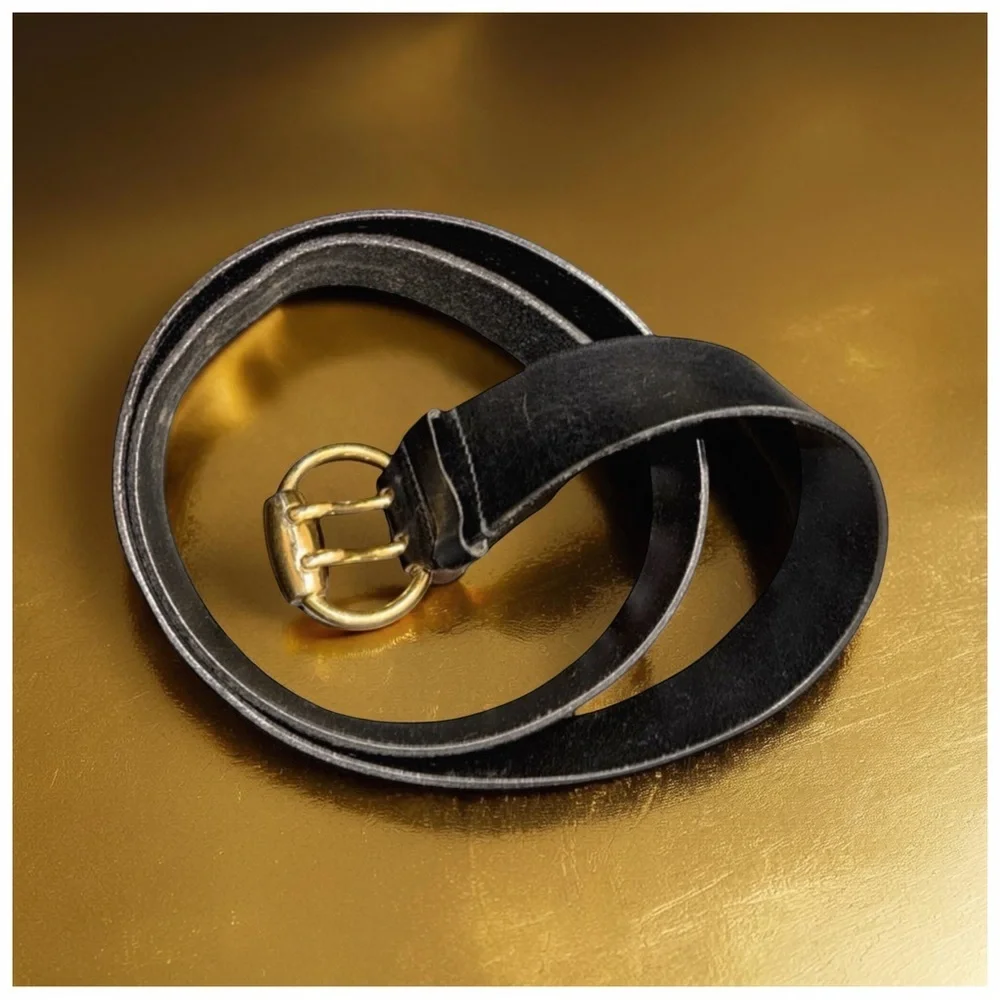 Bijan Men’s Black Leather Belt with Gold Buckle. 48”